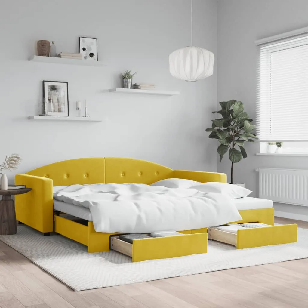 vidaXL Divano Letto Estraibile con Cassetti Giallo 100x200cm Velluto