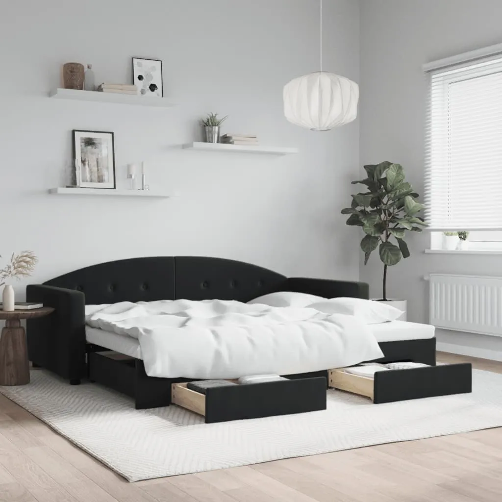 vidaXL Divano Letto Estraibile con Cassetti Nero 90x190 cm in Velluto