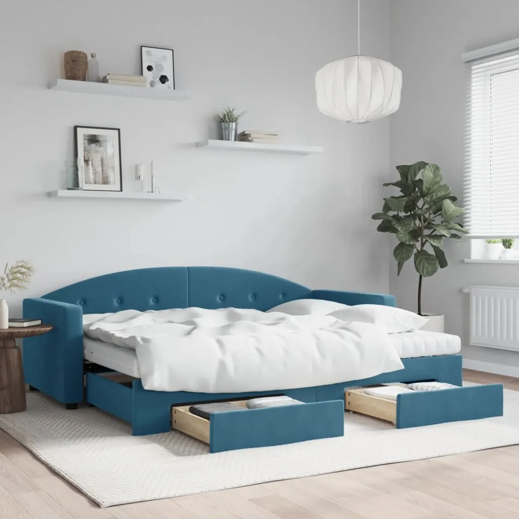 vidaXL Divano Letto Estraibile con Cassetti Blu 80x200 cm in Velluto