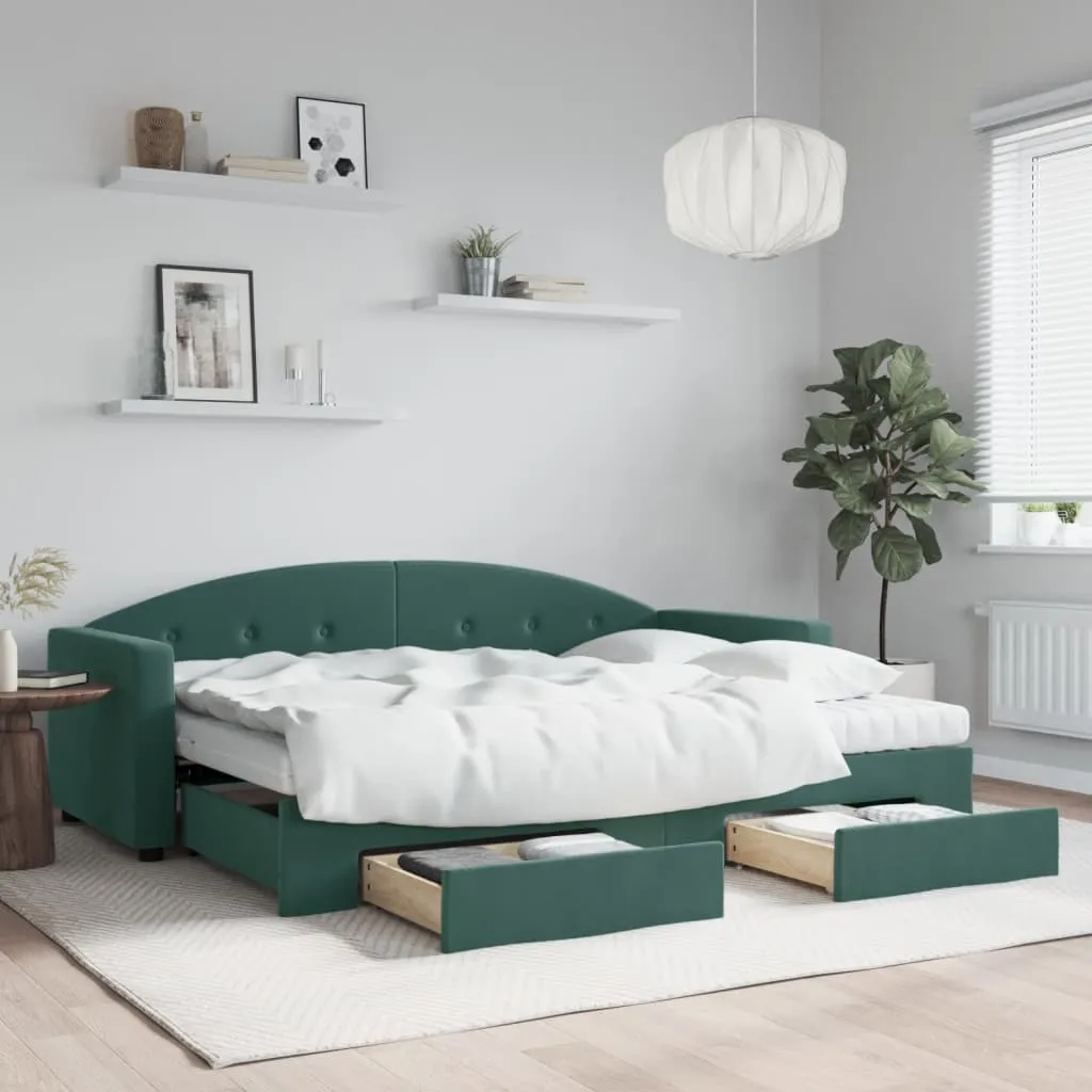 vidaXL Divano Letto Estraibile Cassetti Verde Scuro 80x200cm Velluto