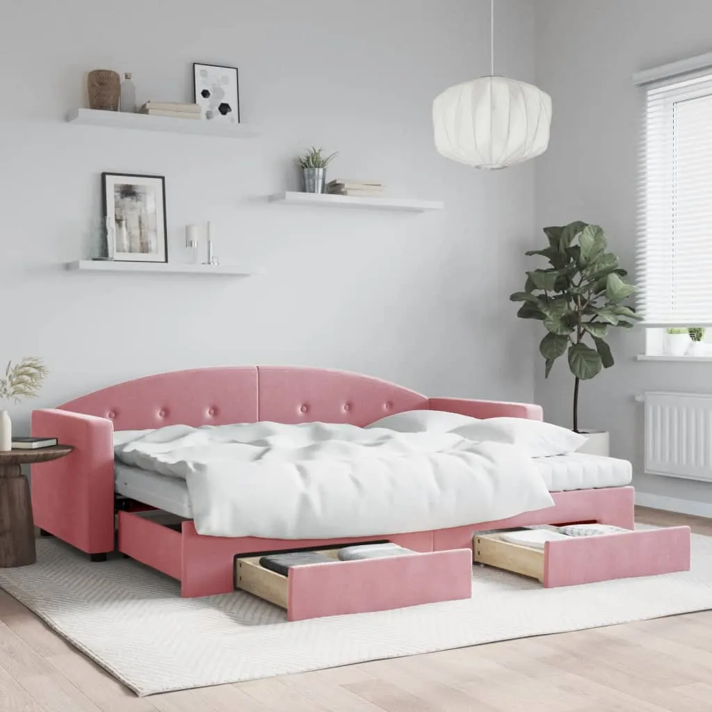 vidaXL Divano Letto Estraibile con Cassetti Rosa 80x200 cm Velluto