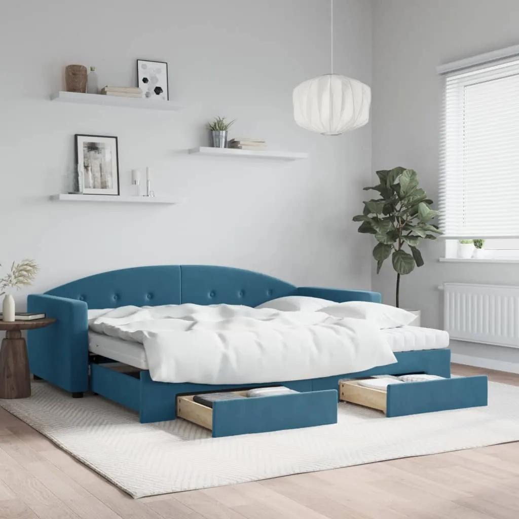 vidaXL Divano Letto Estraibile con Cassetti Blu 90x200 cm in Velluto