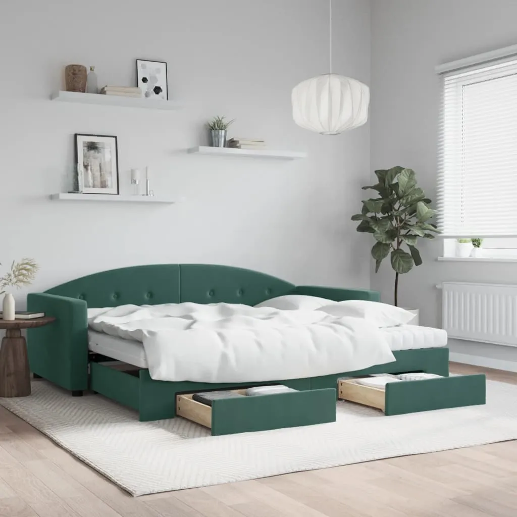 vidaXL Divano Letto Estraibile Cassetti Verde Scuro 90x200cm Velluto