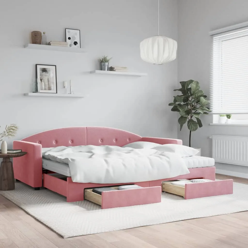 vidaXL Divano Letto Estraibile con Cassetti Rosa 90x200 cm Velluto