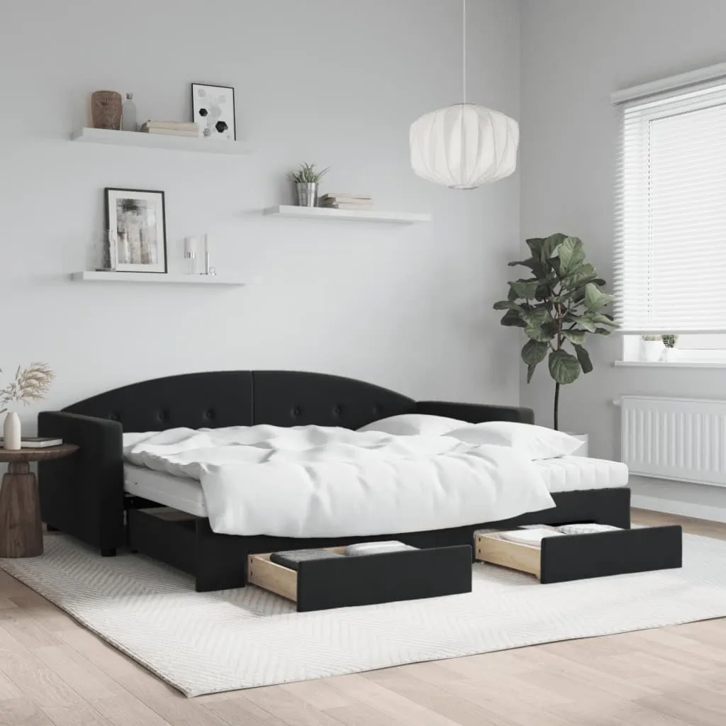 vidaXL Divano Letto Estraibile con Cassetti Nero 90x200 cm in Velluto