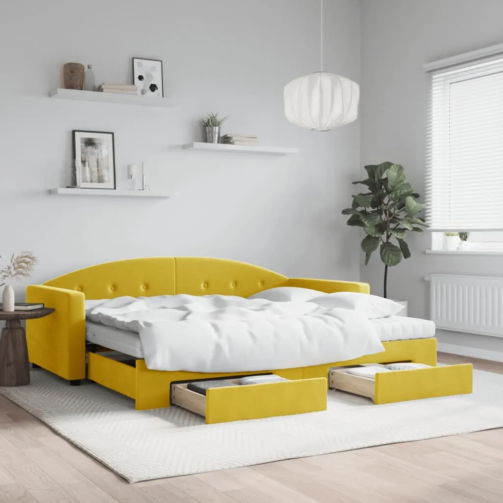 vidaXL Divano Letto Estraibile con Cassetti Giallo 90x200cm in Velluto