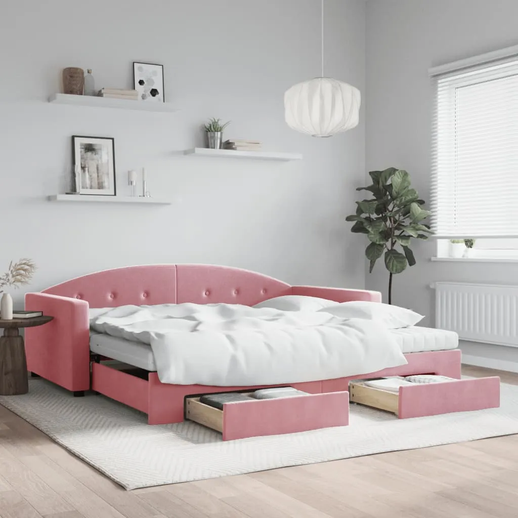 vidaXL Divano Letto Estraibile con Cassetti Rosa 100x200 cm Velluto