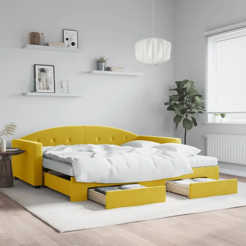 vidaXL Divano Letto Estraibile con Cassetti Giallo 100x200cm Velluto