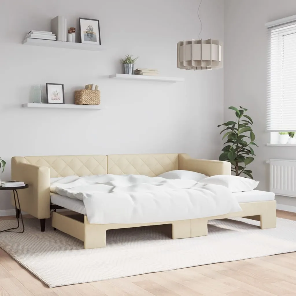 vidaXL Divano Letto con Letto Estraibile Crema 90x200 cm in Tessuto