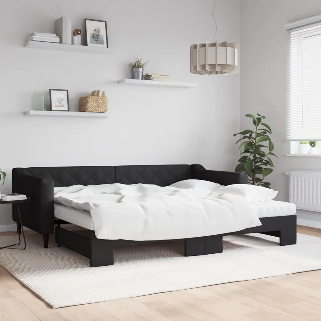 vidaXL Divano Letto Estraibile con Materassi Nero 90x200 cm in Tessuto