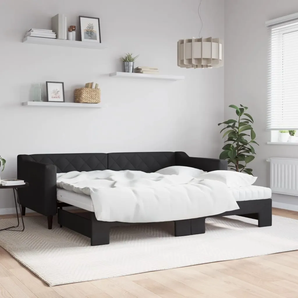 vidaXL Divano Letto Estraibile con Materassi Nero 90x190 cm in Tessuto