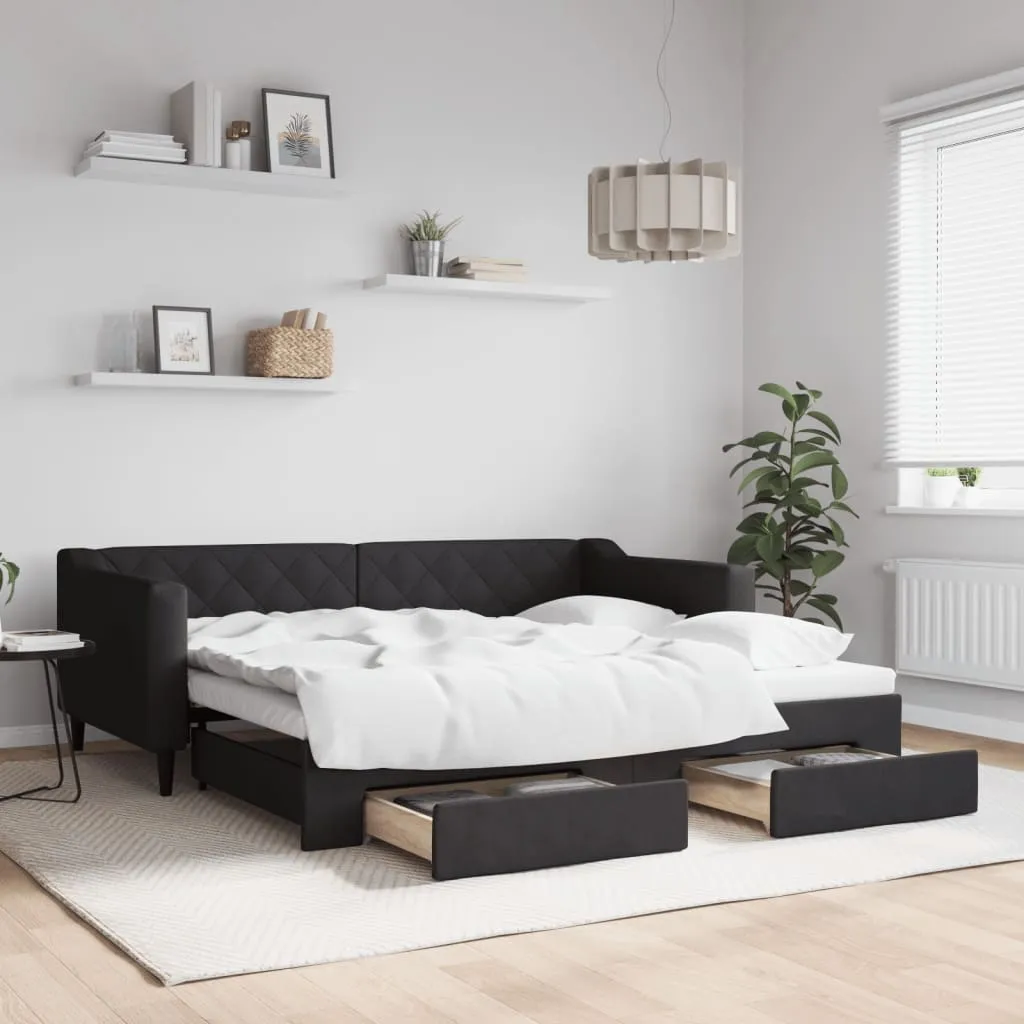 vidaXL Divano Letto Estraibile con Cassetti Nero 90x190 cm in Tessuto