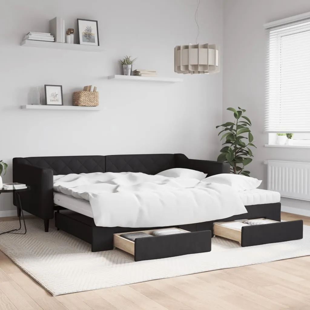 vidaXL Divano Letto Estraibile con Cassetti Nero 100x200 cm in Tessuto