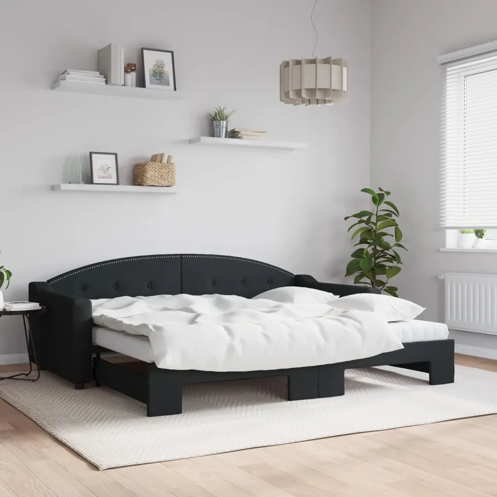 vidaXL Divano Letto Estraibile con Materassi Nero 90x200 cm in Tessuto