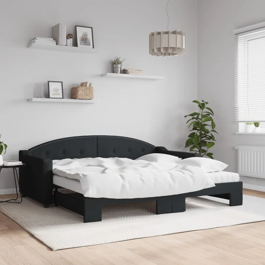 vidaXL Divano Letto Estraibile con Materassi Nero 90x190 cm in Tessuto