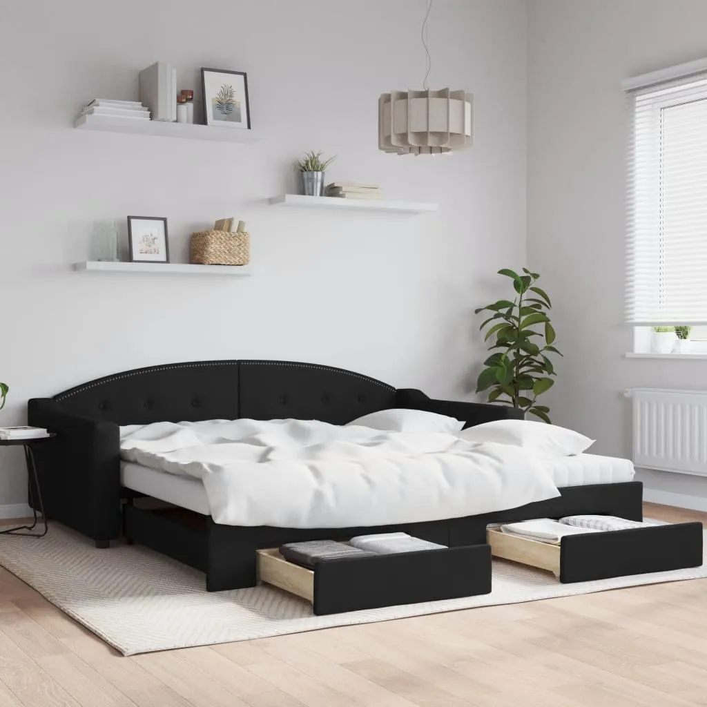 vidaXL Divano Letto Estraibile con Cassetti Nero 100x200 cm in Tessuto