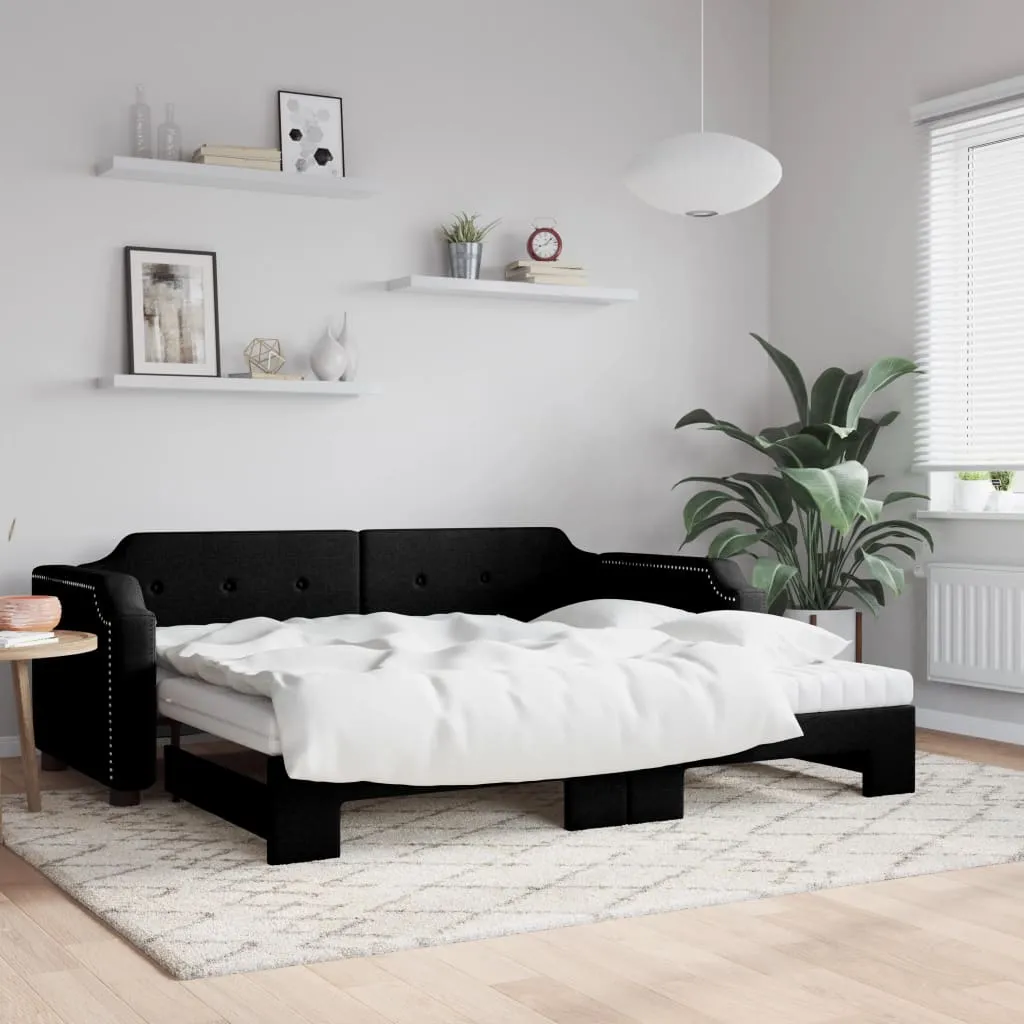 vidaXL Divano Letto Estraibile con Materassi Nero 90x200 cm in Tessuto