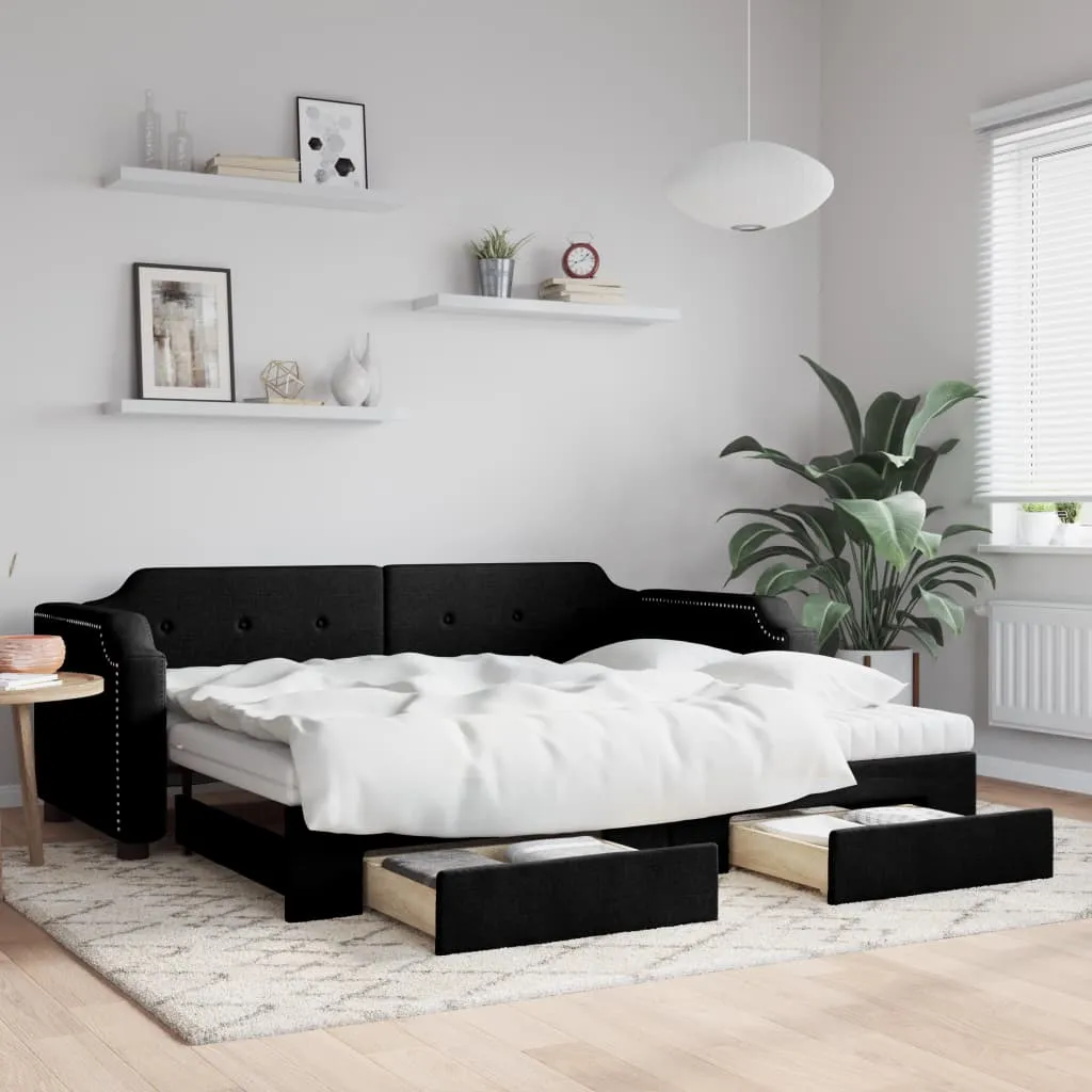 vidaXL Divano Letto Estraibile con Cassetti Nero 90x190 cm in Tessuto