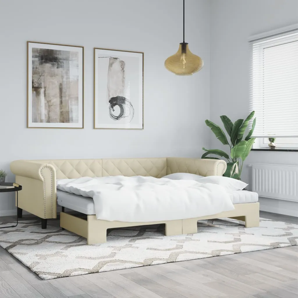 vidaXL Divano Letto Estraibile con Materassi Crema 90x200cm Similpelle