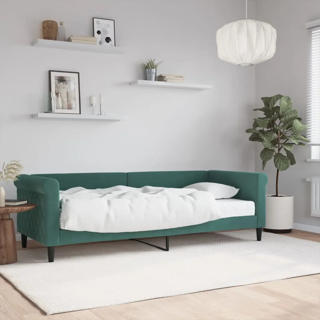 vidaXL Divano Letto con Materasso Verde Scuro 80x200 cm in Velluto