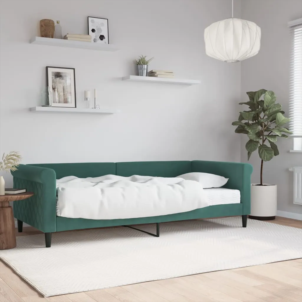 vidaXL Divano Letto con Materasso Verde Scuro 90x200 cm in Velluto