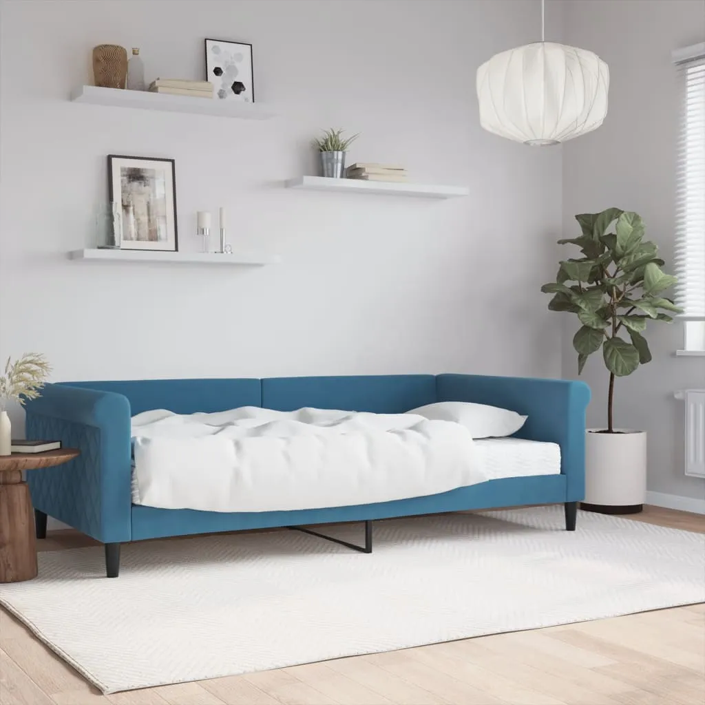 vidaXL Divano Letto con Materasso Blu 100x200 cm in Velluto