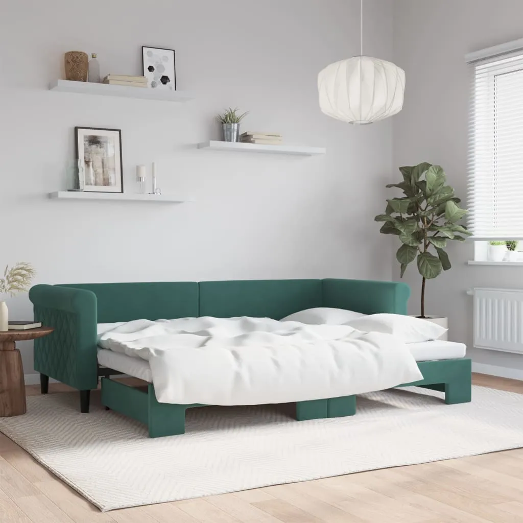 vidaXL Divano Letto con Letto Estraibile Verde Scuro 80x200cm Velluto