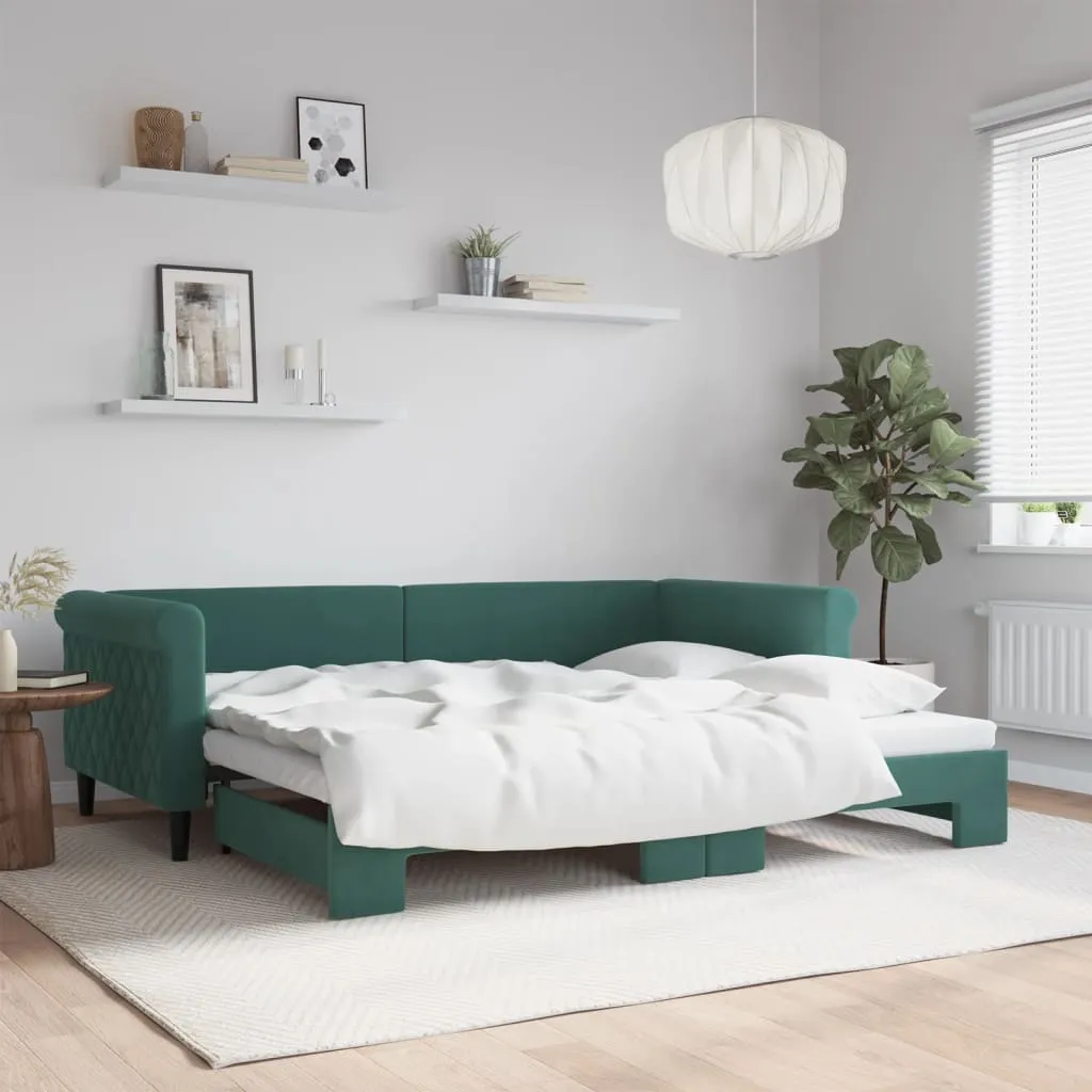 vidaXL Divano Letto con Letto Estraibile Verde Scuro 90x200cm Velluto