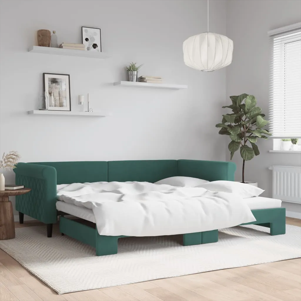 vidaXL Divano Letto con Letto Estraibile Verde Scuro 100x200cm Velluto