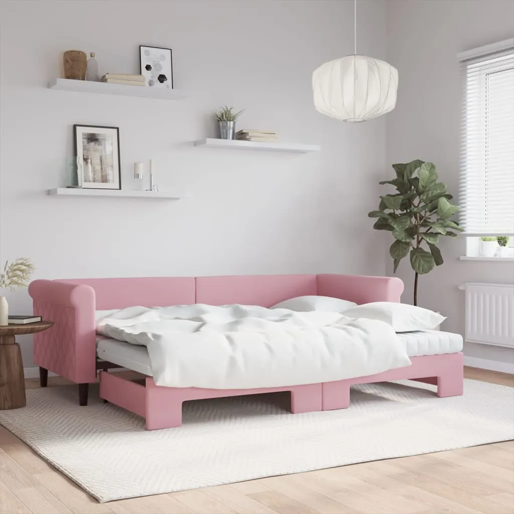 vidaXL Divano Letto Estraibile con Materassi Rosa 80x200 cm Velluto