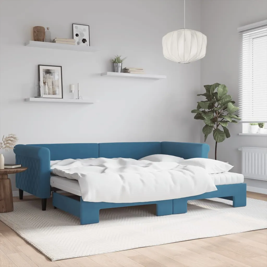 vidaXL Divano Letto Estraibile con Materassi Blu 90x200 cm Velluto