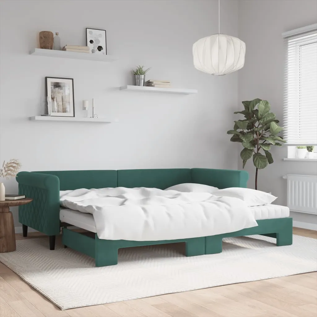 vidaXL Divano Letto Estraibile Materassi Verde Scuro 90x200 Velluto