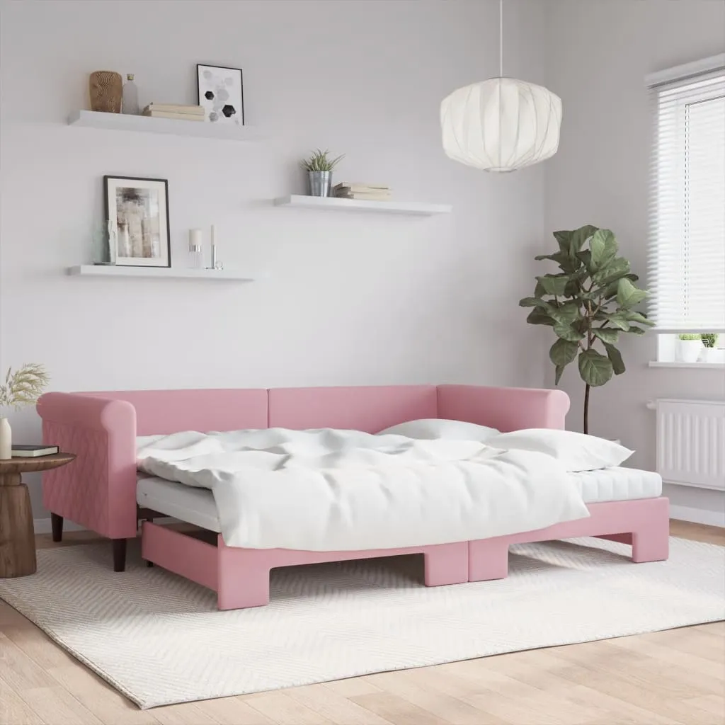 vidaXL Divano Letto Estraibile con Materassi Rosa 90x200 cm Velluto