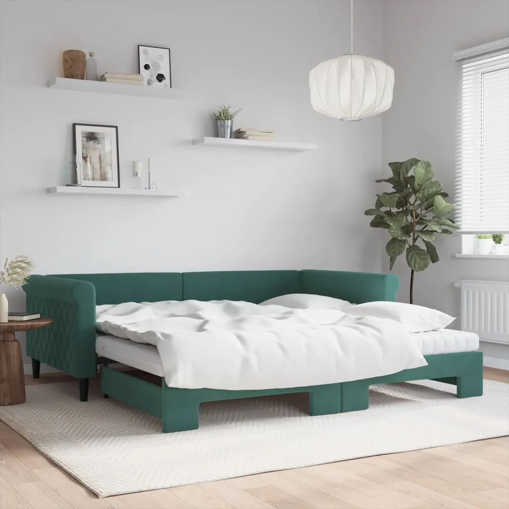 vidaXL Divano Letto Estraibile Materassi Verde Scuro 100x200 Velluto