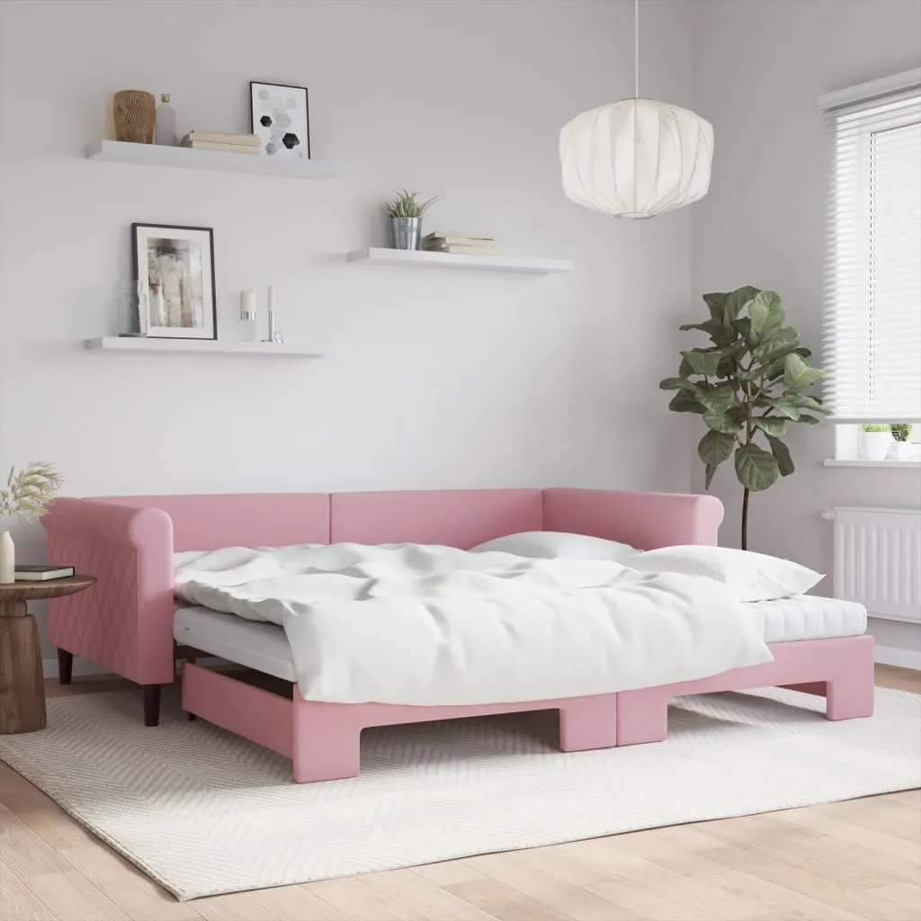 vidaXL Divano Letto Estraibile con Materassi Rosa 100x200 cm Velluto