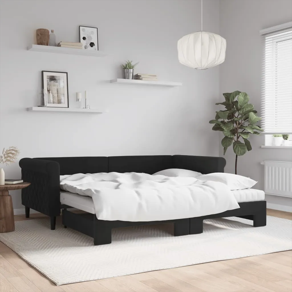 vidaXL Divano Letto Estraibile con Materassi Nero 90x190 cm Velluto