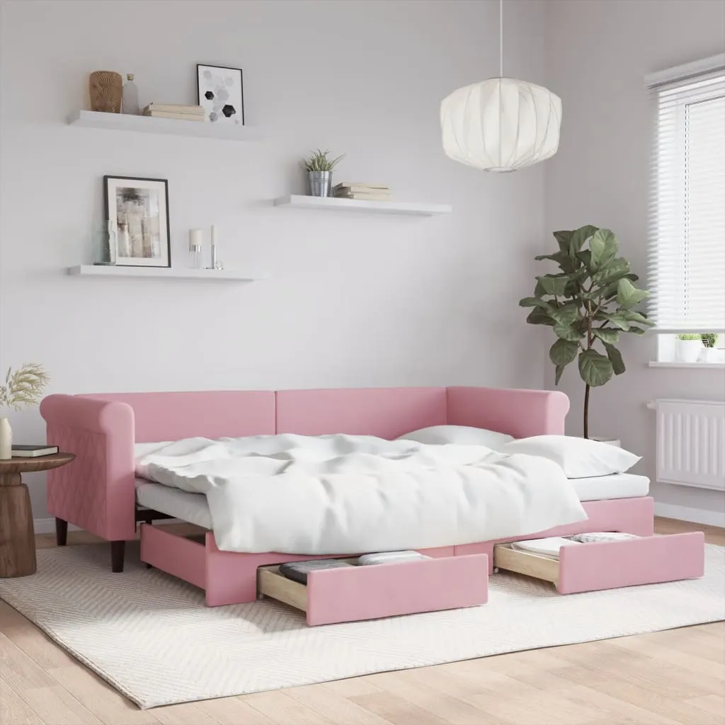 vidaXL Divano Letto Estraibile con Cassetti Rosa 80x200 cm Velluto