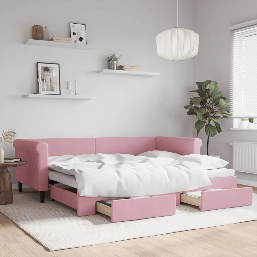 vidaXL Divano Letto Estraibile con Cassetti Rosa 90x200 cm Velluto