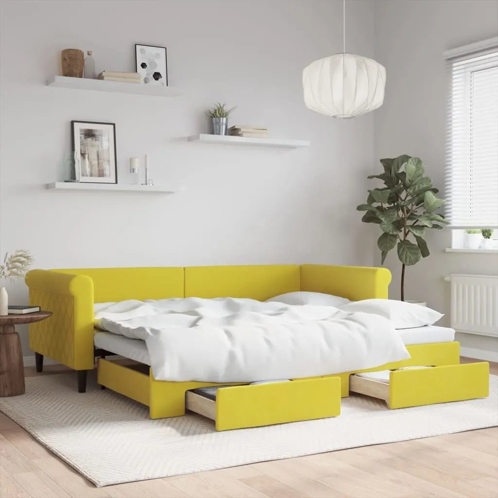 vidaXL Divano Letto Estraibile con Cassetti Giallo 90x200cm in Velluto