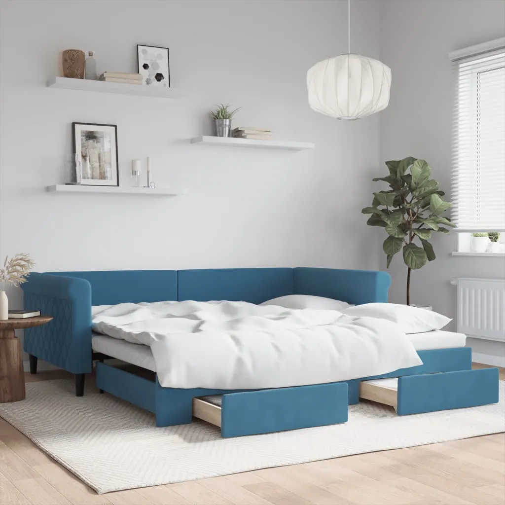 vidaXL Divano Letto Estraibile con Cassetti Blu 100x200 cm in Velluto