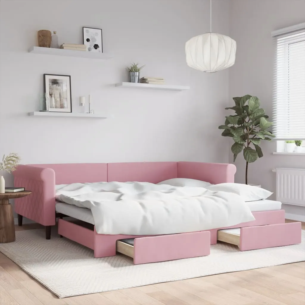 vidaXL Divano Letto Estraibile con Cassetti Rosa 100x200 cm Velluto