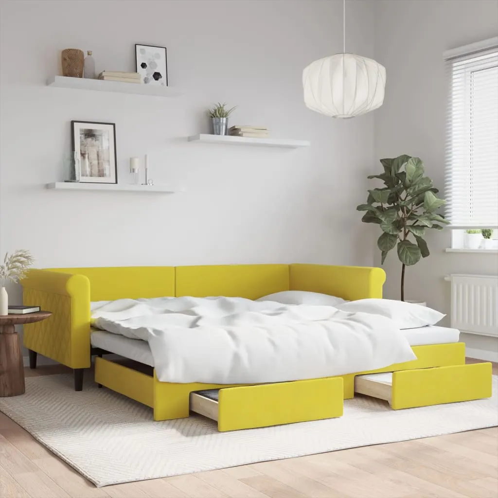 vidaXL Divano Letto Estraibile con Cassetti Giallo 100x200cm Velluto