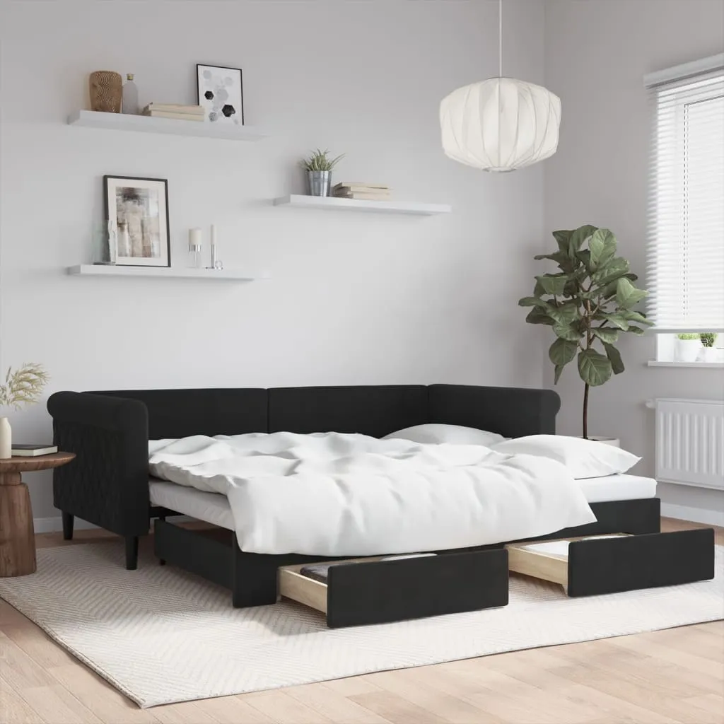 vidaXL Divano Letto Estraibile con Cassetti Nero 90x190 cm in Velluto