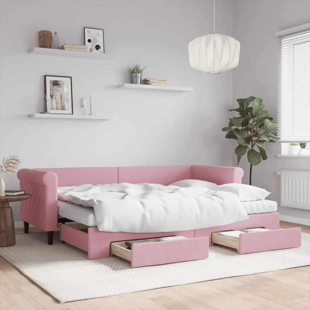 vidaXL Divano Letto Estraibile con Cassetti Rosa 80x200 cm Velluto