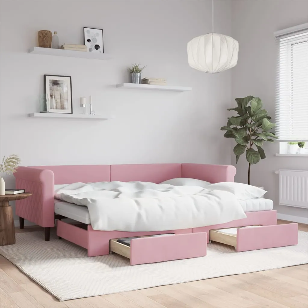 vidaXL Divano Letto Estraibile con Cassetti Rosa 90x200 cm Velluto