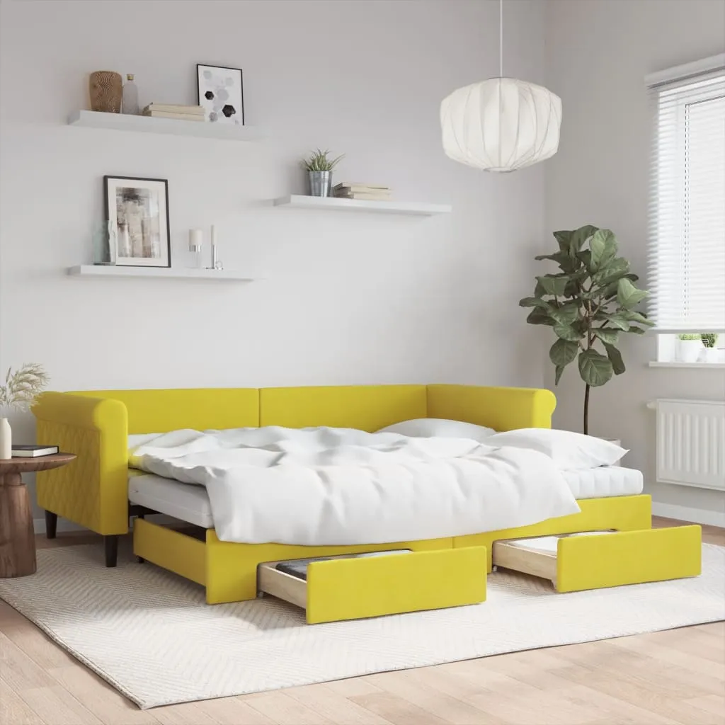 vidaXL Divano Letto Estraibile con Cassetti Giallo 90x200cm in Velluto