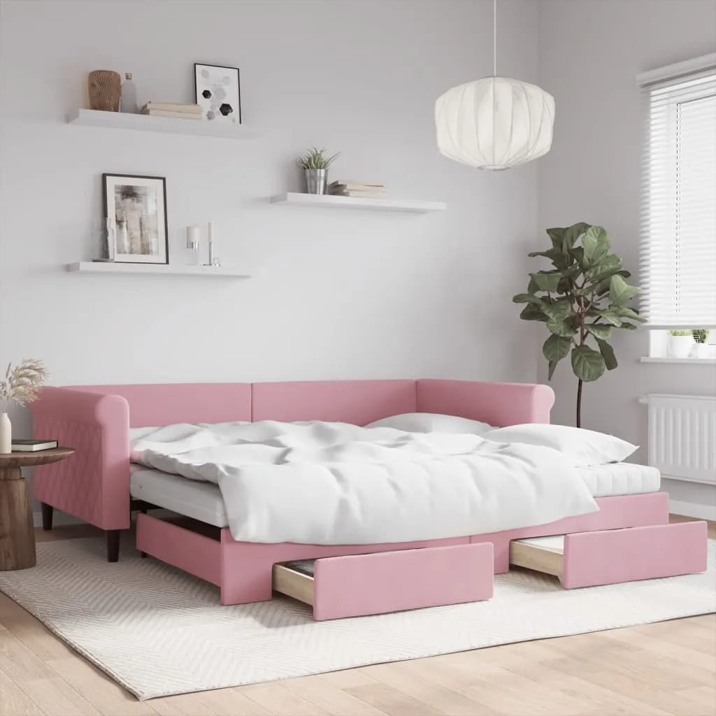 vidaXL Divano Letto Estraibile con Cassetti Rosa 100x200 cm Velluto