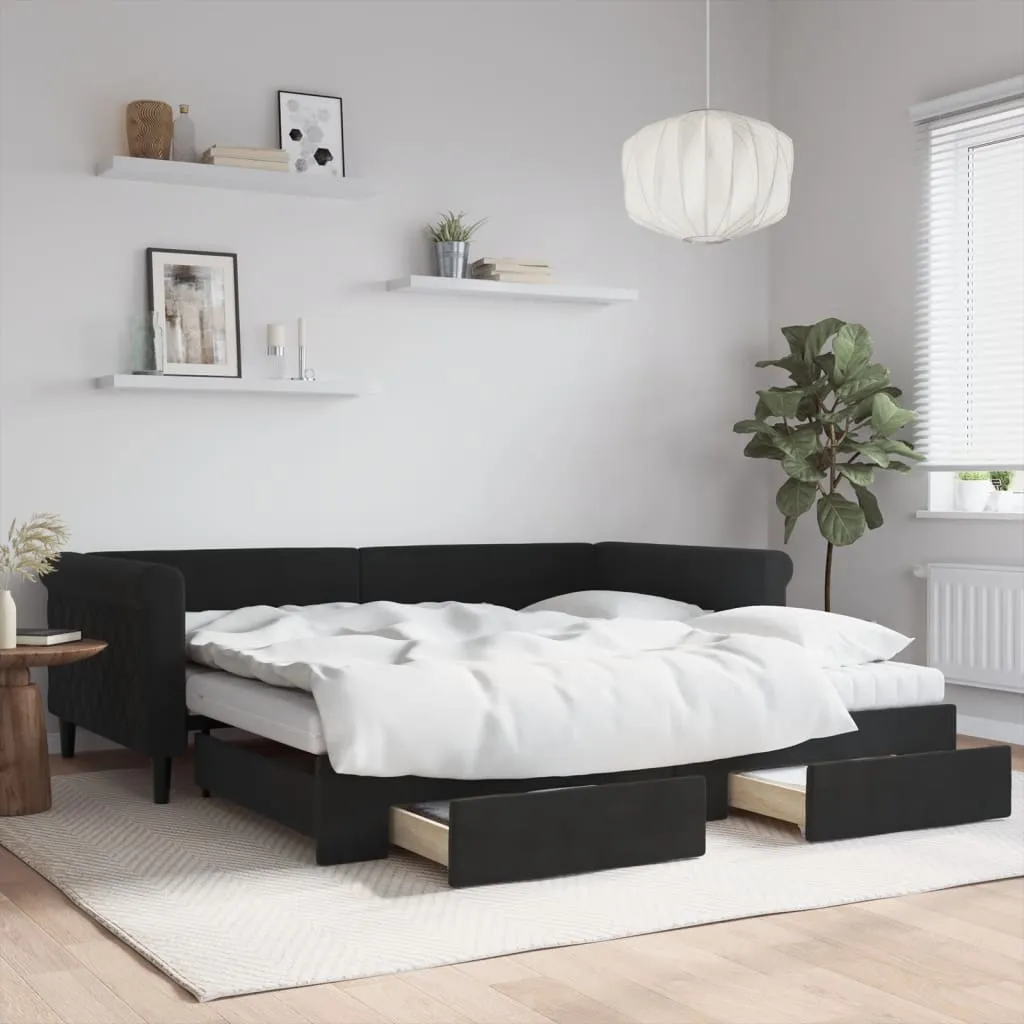 vidaXL Divano Letto Estraibile con Cassetti Nero 100x200 cm in Velluto