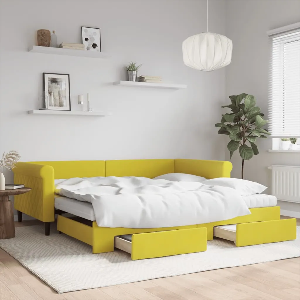 vidaXL Divano Letto Estraibile con Cassetti Giallo 100x200cm Velluto