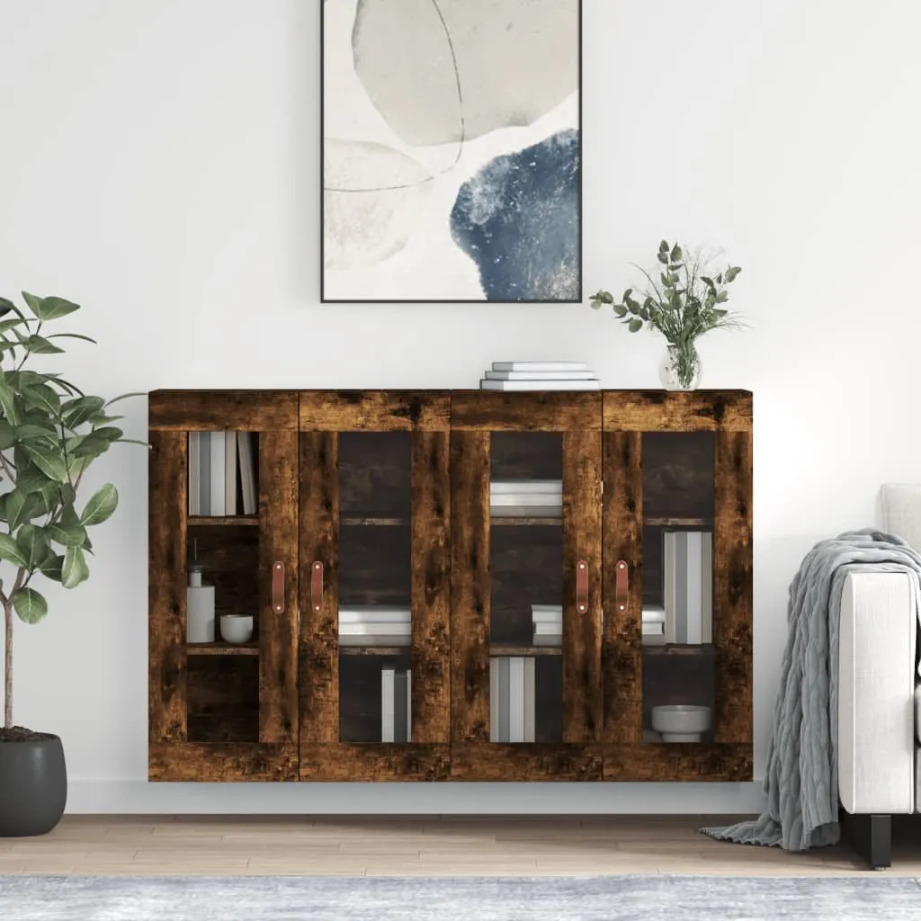 vidaXL Armadietti a Parete 2 pz Rovere Fumo in Legno Multistrato